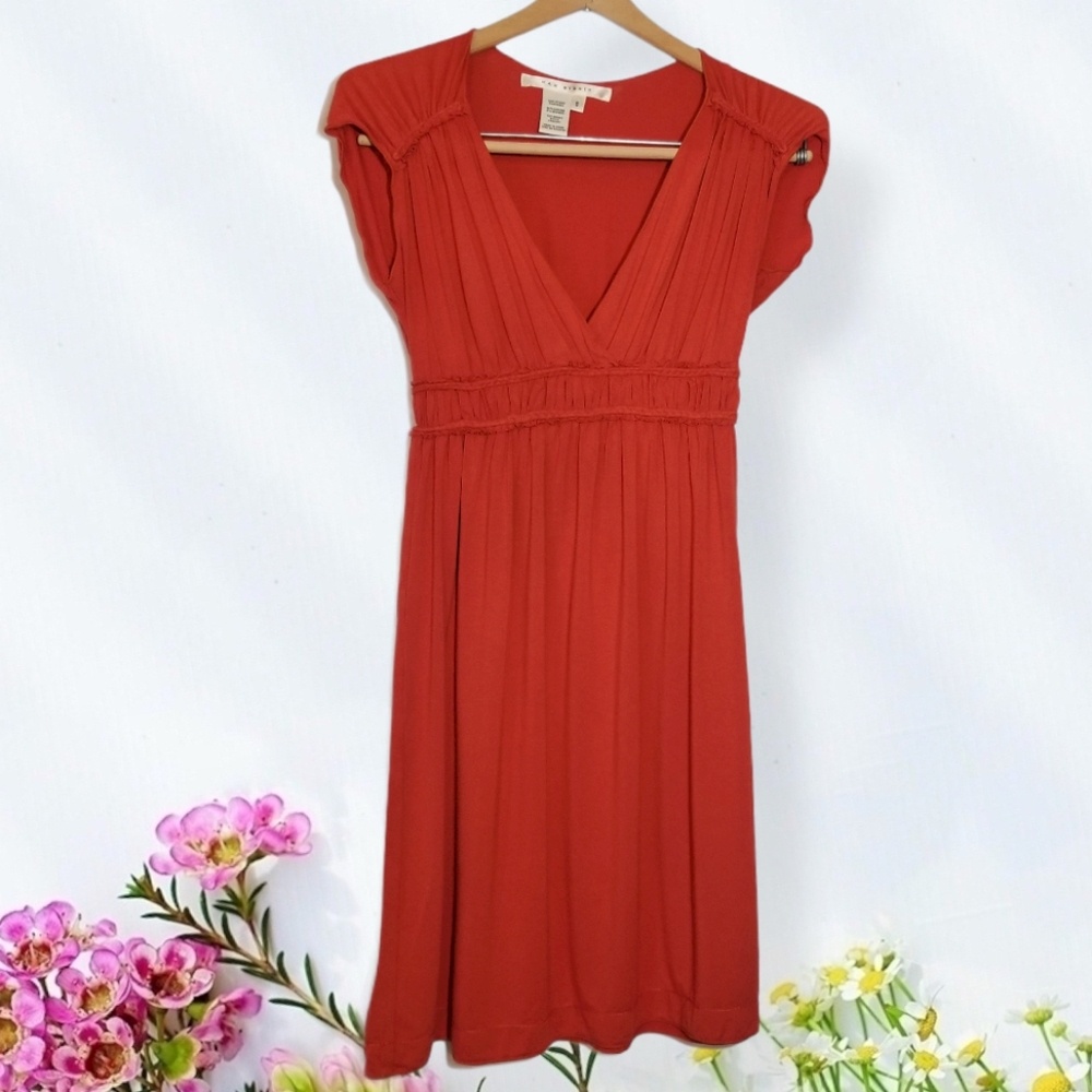 Max Studio Burnt Orange V Neck Dress